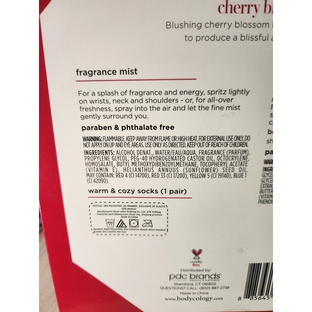 New BODYCOLOGY 3 Piece Set ~ Cherry Blossom Body Cream & Fragrance + Socks - Picture 5 of 6